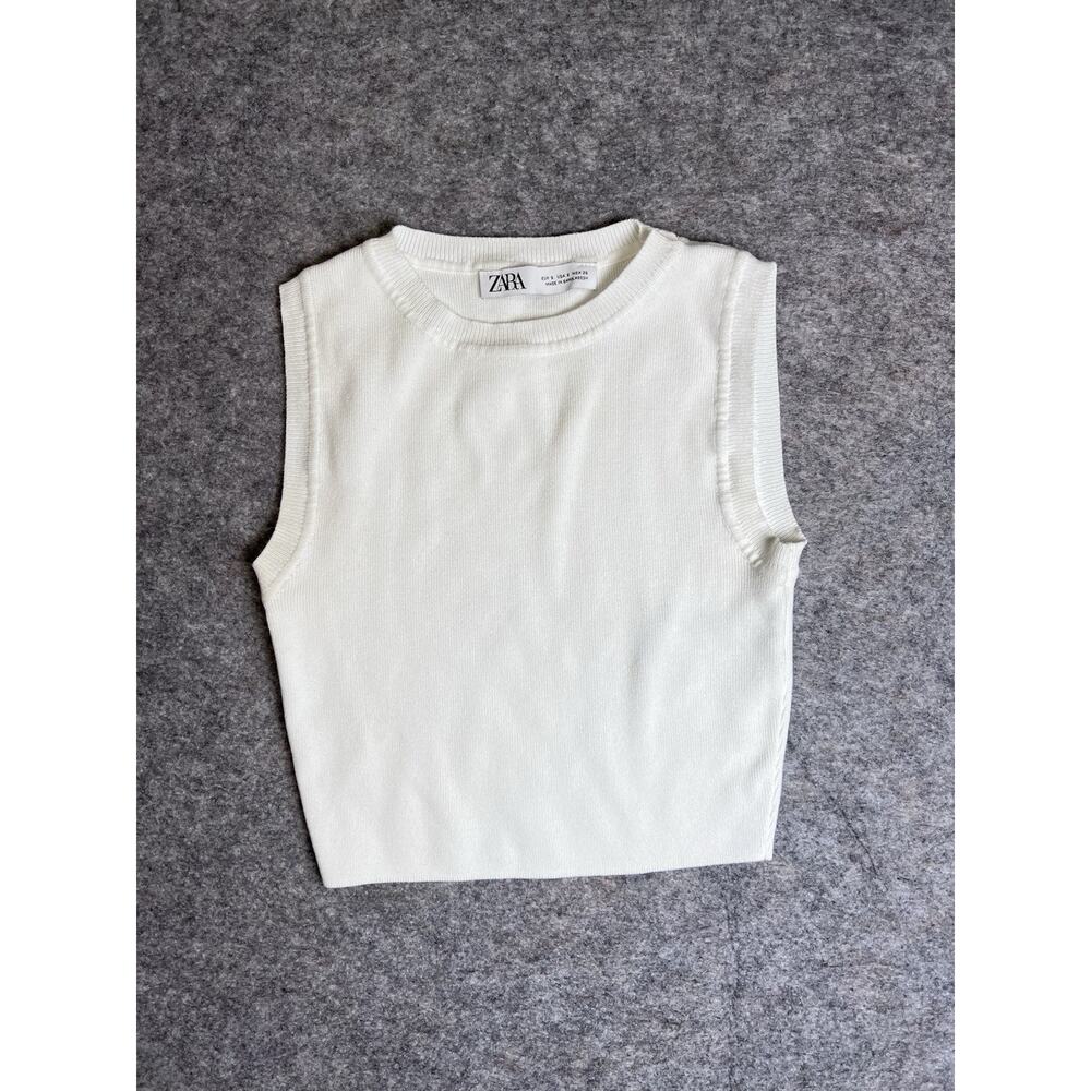 Zara White Ribbed Crop Tank Top Youth Girl Aesthetic Fit Stretch Small